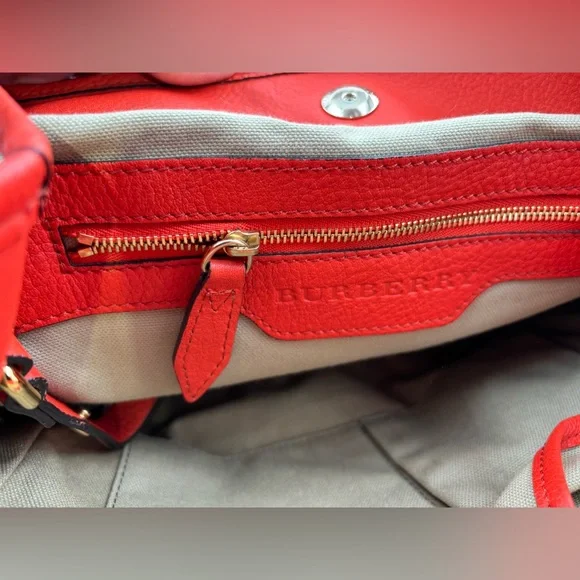 Auth Burberry House Check Canterbury canvas leather orange bag tote purse - Picture 13 of 16